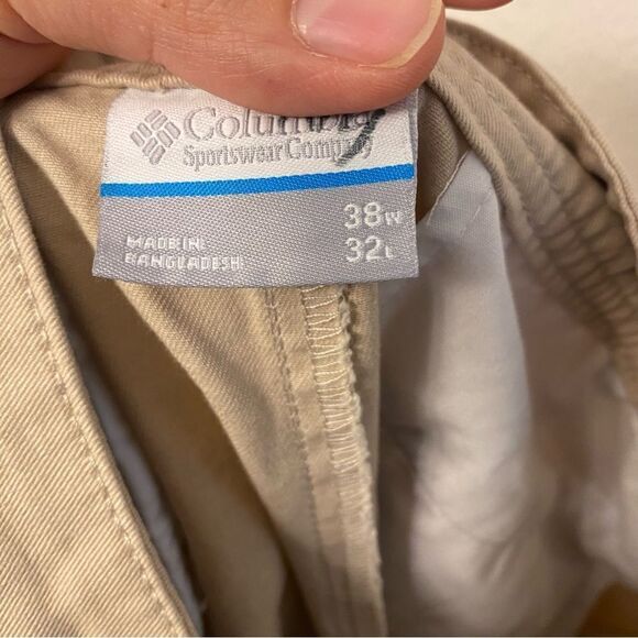 Columbia Tan Flat Front Chino Khaki work pants casual 100% cotton Mens 38x32 - Picture 9 of 11